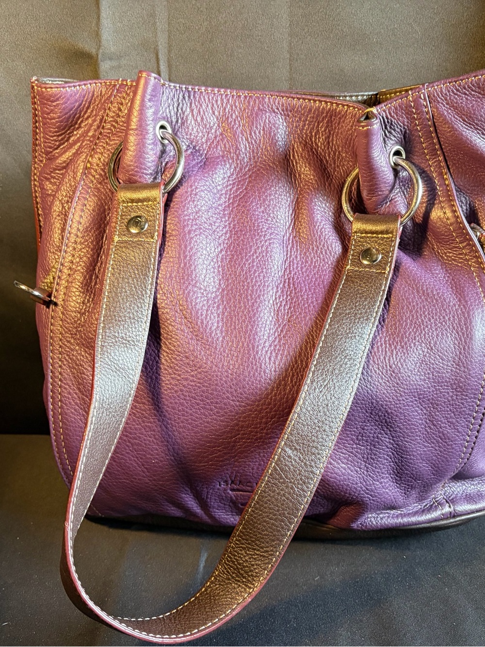 Issac Mizrahi Everyday Purple Leather Tote with Double Straps